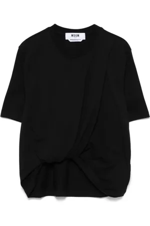 Msgm Femme, Tops, Noir, Taille: 36 FR T-shirt Col Rond Détail Torsadé