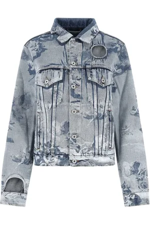 OFF-WHITE Femme, Vestes, Gris, Taille: 38 FR Veste en jean imprimée