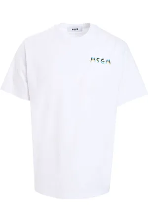 Msgm Homme, Tops, Blanc, Taille: L T-shirt à col rond avec logo imprimé