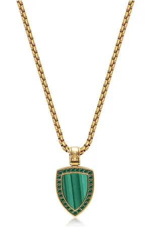 Nialaya Homme, Accessoires, Jaune, Taille: 2XL Collier Pendentif Bouclier de Malachite