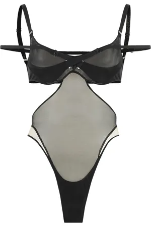 MUGLER Femme, Tops, Noir, Taille: 38 FR Body avec découpes et empiècements en maille