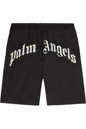 Palm Angels Homme, Maillots de bain, Noir, Taille: S Curved Logo Swim Shorts
