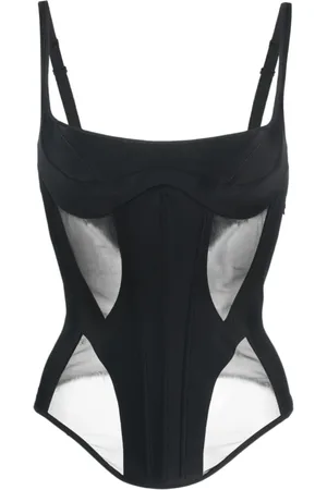 MUGLER Femme, Tops, Noir, Taille: 40 FR Haut Corset à Panneaux Transparents