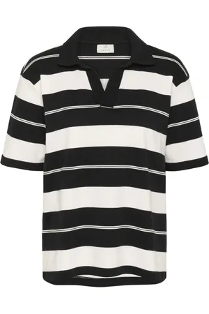 Kaffe Femme, Tops, Noir, Taille: 36 FR Polo à Rayures T-shirt Top Noir