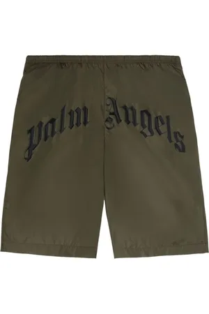 Palm Angels Homme, Maillots de bain, Vert, Taille: L Curved Logo Swimshorts