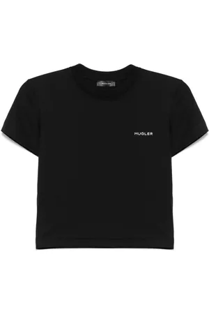 MUGLER Femme, Tops, Noir, Taille: 38 FR T-shirt ras du cou avec logo