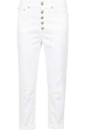 Dondup Femme, Jeans, Blanc, Taille: W30 Jean Droit Modèle Koons Effet Used