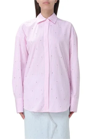 Msgm Femme, Blouses et Chemises, Rose, Taille: 38 FR Chemise à Manches Longues Rayée et Ornée