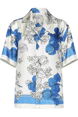 P.A.R.O.S.H. Femme, Blouses et Chemises, Multicolore, Taille: 40 FR Chemise en soie à imprimé floral bleu