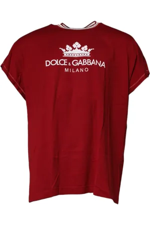 Dolce & Gabbana Homme, Tops, Rouge, Taille: S T-shirt en Coton Rouge avec Logo Couronne