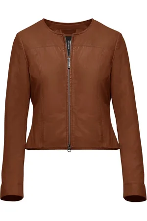 Bomboogie Femme, Vestes, Brun, Taille: 42 FR Veste en cuir essentielle à col rond