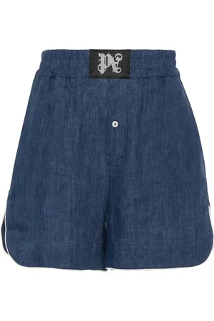 Palm Angels Femme, Shorts, Bleu, Taille: 36 FR Short Bleu Élastiqué avec Logo