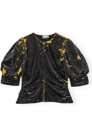 Ganni Femme, Blouses et Chemises, Noir, Taille: 38 FR Chemisier à Sequins Zippé