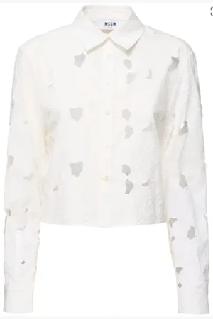 Msgm Femme, Blouses et Chemises, Blanc, Taille: 36 FR Chemise à Manches Longues et Col Italien