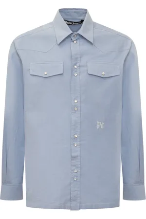 Palm Angels Homme, Chemises, Bleu, Taille: S Chemise Monogramme MC Collection Élégante