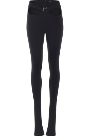 MUGLER Femme, Pantalons, Noir, Taille: 38 FR Leggings Découpés avec Logo Avant
