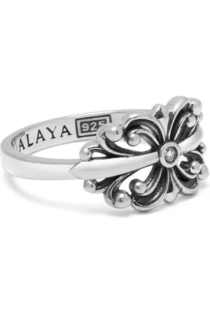 Nialaya Homme, Accessoires, Gris, Taille: 60 MM Bague Fleur Éclatante en Argent Sterling