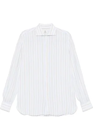 LUIGI BORRELLI NAPOLI Homme, Chemises, Blanc, Taille: 4XL Chemise à rayures en lin fabriquée en Italie