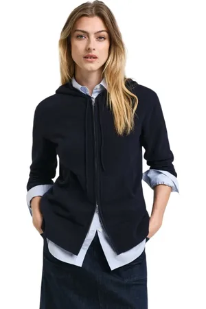 GANT Femme, Sweatshirts et sweats à capuche, Bleu, Taille: 40 FR Sweat à capuche zippé en laine