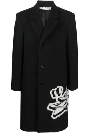 OFF-WHITE Homme, Manteaux, Noir, Taille: M Graffiti Wool Skate Long Coat
