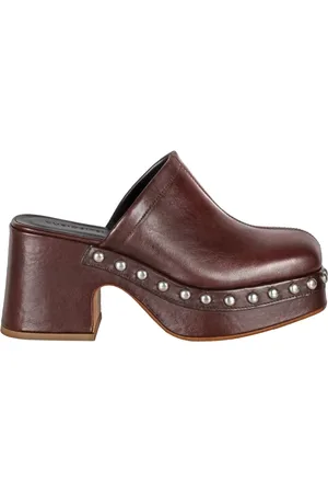 Curiosité Femme, Chaussures, Brun, Taille: 40 EU Sandale Compensée en Cuir avec Clous Argentés