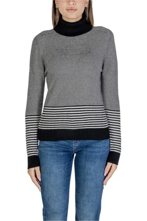 SANDRO FERRONE Femme, Pulls, Noir, Taille: 38 FR Pull à Col Roulé Rayé Tricoté