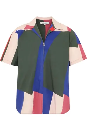 J.W.Anderson Homme, Chemises, Multicolore, Taille: L Chemise Rose à Fermeture Éclair Col Cubain