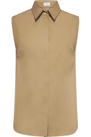Brunello Cucinelli Femme, Blouses et Chemises, Vert, Taille: 40 FR Chemise sans manches à bordure brillante