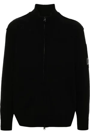 C.P. Company Homme, Pulls, Noir, Taille: L Cardigan Noir en Laine Mélangée à Fermeture Éclair