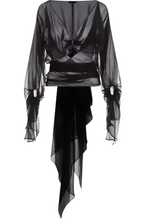 MUGLER Femme, Blouses et Chemises, Noir, Taille: 36 FR Blouse drapée en soie avec col en V