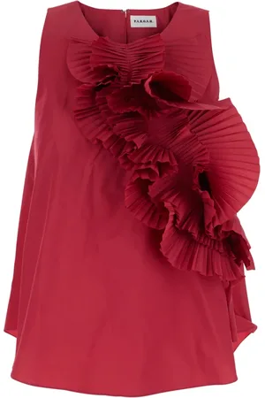 P.A.R.O.S.H. Femme, Tops, Rouge, Taille: 36 FR Chemisier Bordeaux à Volants en Tissu Technique