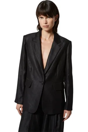 Silvian Heach Femme, Vestes, Noir, Taille: 42 FR Blazer oversize à un bouton en 100% lin