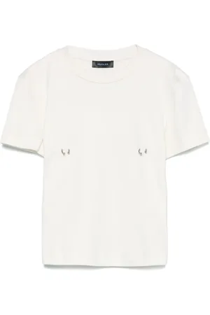 MUGLER Femme, Tops, Blanc, Taille: 38 FR T-shirt Blanc à Col Rond et Manches Courtes
