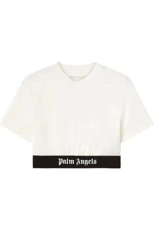 Palm Angels Femme, Tops, Blanc, Taille: 40 FR T-shirt ras du cou avec bande logo sous poitrine