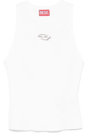 Diesel Femme, Tops, Blanc, Taille: 36 FR Top sans manches blanc côtelé en viscose avec insert métallique
