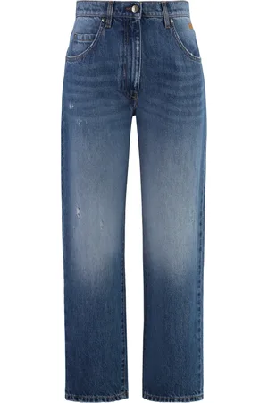 Msgm Femme, Jeans, Bleu, Taille: 38 FR Jean Cropped avec Détails Métalliques