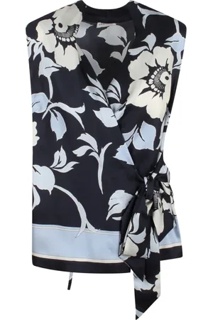 P.A.R.O.S.H. Femme, Tops, Multicolore, Taille: 38 FR Chemisier cache-cœur en soie florale à col en V