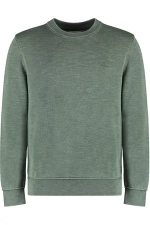 GANT Homme, Pulls, Vert, Taille: L Pull Ras du Cou en Coton Côtelé