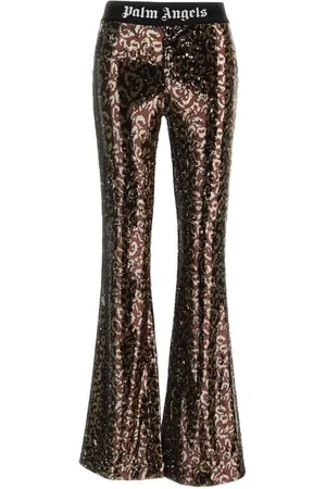 Palm Angels Femme, Pantalons, Brun, Taille: 36 FR Logo Tape Sequins Flare Pantalons