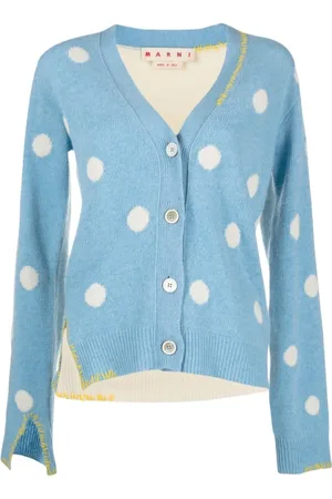 Marni Femme, Pulls, Bleu, Taille: 36 FR Cardigan à Col V et Motif Intarsia