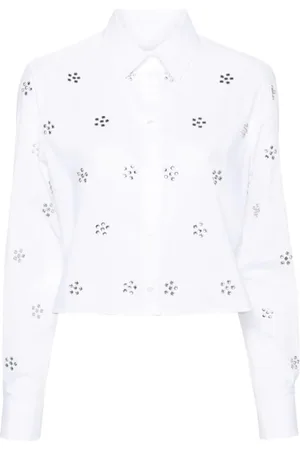 Msgm Femme, Blouses et Chemises, Blanc, Taille: 40 FR Chemise en coton ornée de strass