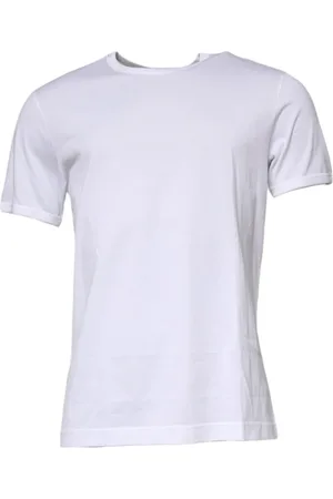 Dolce & Gabbana Homme, Tops, Blanc, Taille: L T-shirt Blanc en Coton à Col Rond