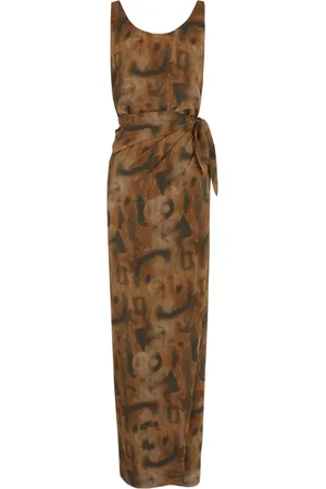Cortana Femme, Robes, Brun, Taille: 40 FR Mala, robe en soie imprimé taiyo