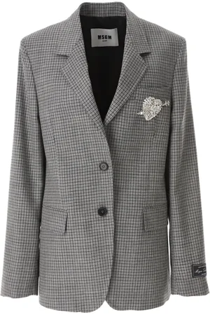 Msgm Femme, Vestes, Gris, Taille: 40 FR Veste en laine avec cœur en strass
