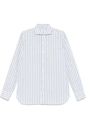LUIGI BORRELLI NAPOLI Homme, Chemises, Bleu, Taille: 4XL Chemise à rayures en coton fabriquée en Italie