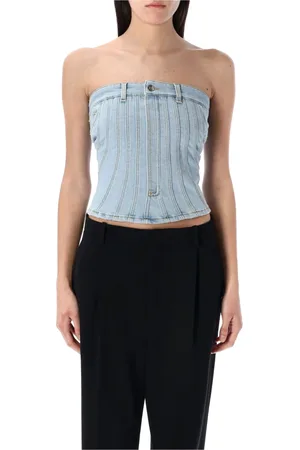 MUGLER Femme, Tops, Bleu, Taille: 36 FR Top bustier en denim