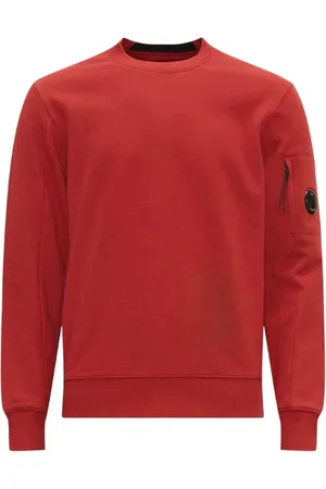 C.P. Company Homme, Sweatshirts et sweats à capuche, Rouge, Taille: S Pull en Coton Rouge à Col Rond avec Poche à Fermeture Éclair