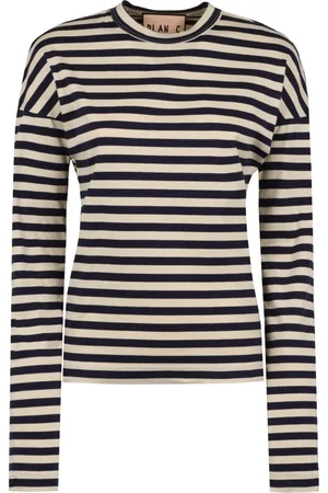 Plan C Femme, Tops, Bleu, Taille: 40 FR T-shirt à Manches Longues Rayé en Coton