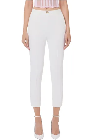 Elisabetta Franchi Femme, Pantalons, , Taille: 38 FR Pantalon Slim Ivoire avec Détail Logo Doré
