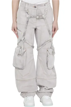 OFF-WHITE Femme, Jeans, Blanc, Taille: W26 Jean Cargo Lilas avec Détails de Harnais